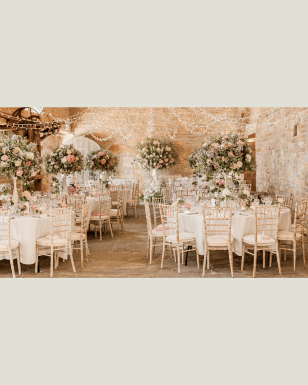 wedding barn interior with pale pink theme